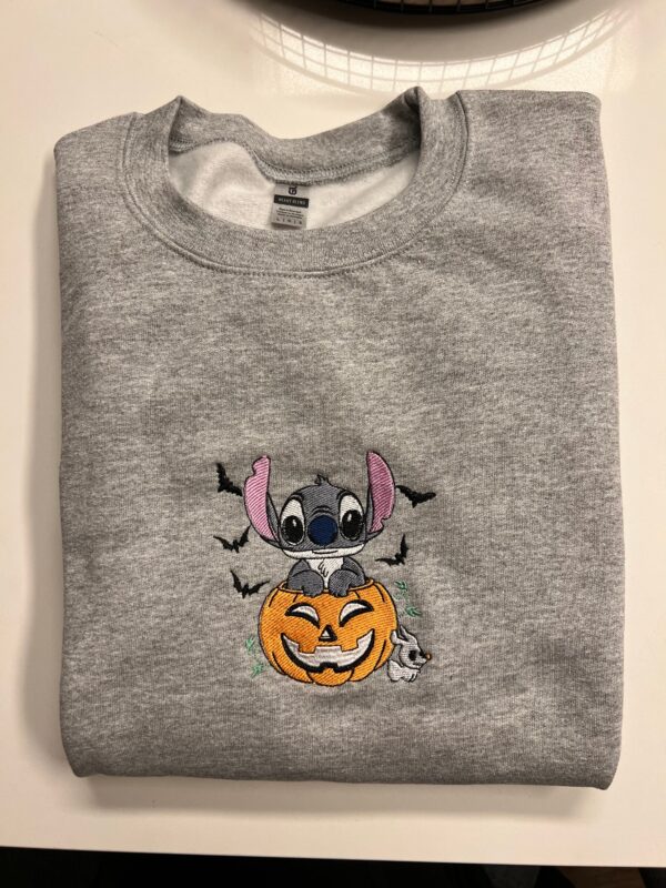 Vintage Embroidered Sweatshirt Inspired Disney Stitch & Halloween Pumpkin Face