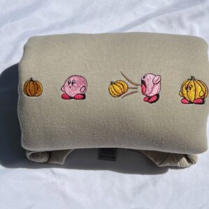 Vintage Embroidered Sweatshirt Inspired Kirby Halloween Pumpkin Anime