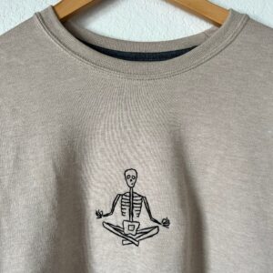 Vintage Embroidered Sweatshirt Inspired Meditating Skeleton