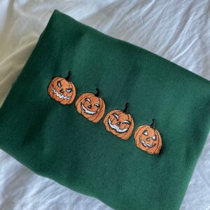 Vintage Embroidered Sweatshirt Inspired Pumpkin Faces Halloween