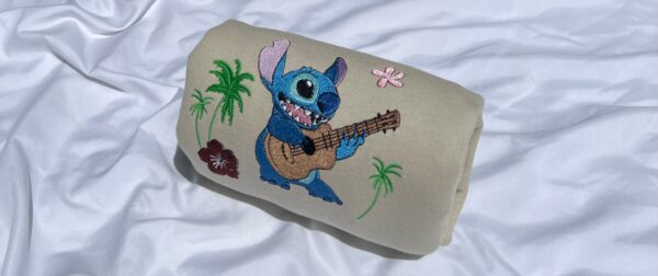 Vintage Embroidered Sweatshirt Inspired Stitch Hawaiian Guitar And Flower