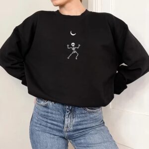 Vintage Embroidered Sweatshirt Under The Haft Moon Dancing Skeleton