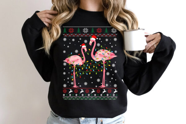 Vintage Ugly Sweater Couple Flamingo Santa Hat Christmas Gift