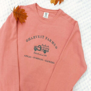 Vintage Embroidered Sweatshirt Harvest Farms Orange Pumpkin Patch