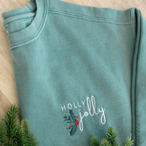 Vintage Embroidered Sweatshirt Holly Jolly Minimalistic Shirt