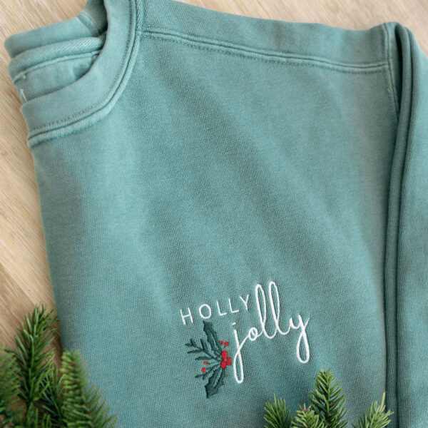 Vintage Embroidered Sweatshirt Holly Jolly Minimalistic Shirt