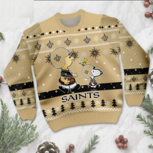 Snoopy & Charlie Brown Ugly Christmas Sweater Matching New Orleans Saints