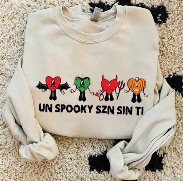 Bad Bunny Hoodie Inspired Halloween Sweatshirt Tee Un Spooky Szn Sin Ti