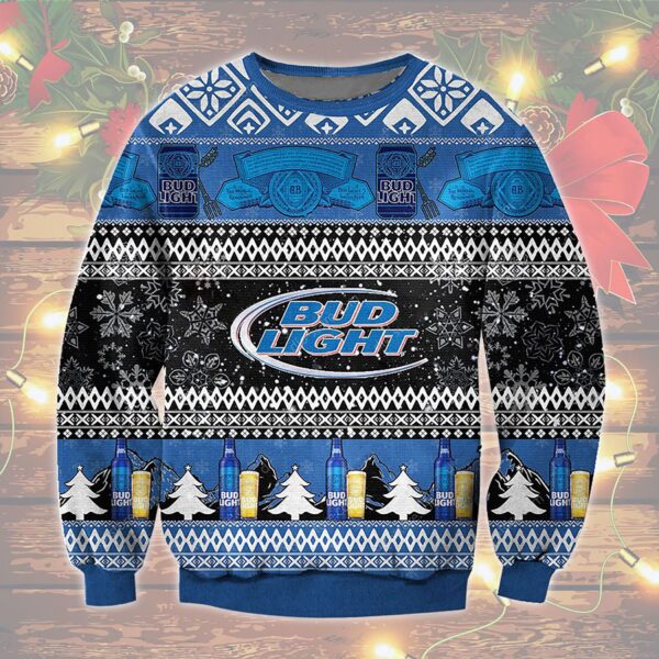 Bud Light Beer Black Blue Ugly Sweater Christmas