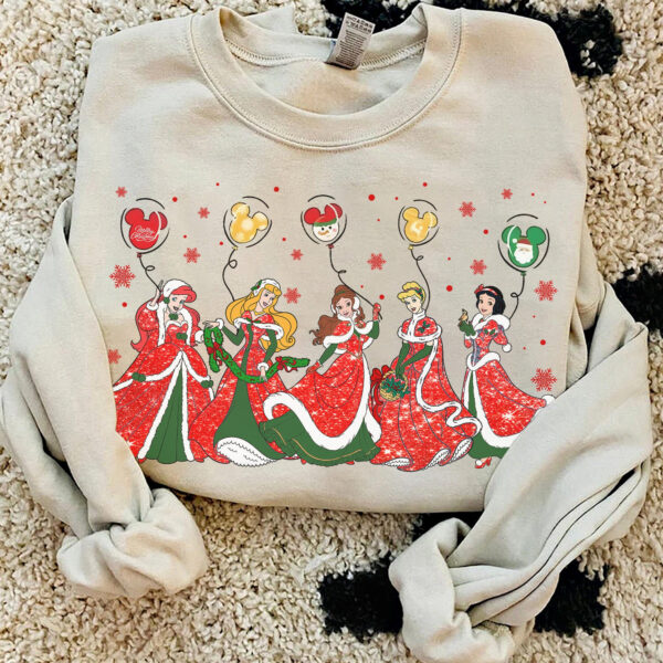 Disney Princess Characters Christmas Balloon Mickey Ears Sweatshirt