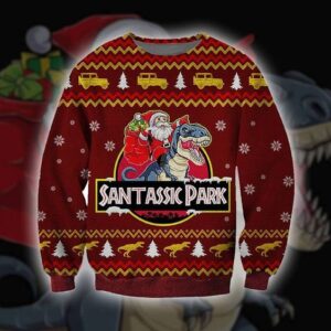 Funny Santa Santassic Park Ugly Christmas Sweater