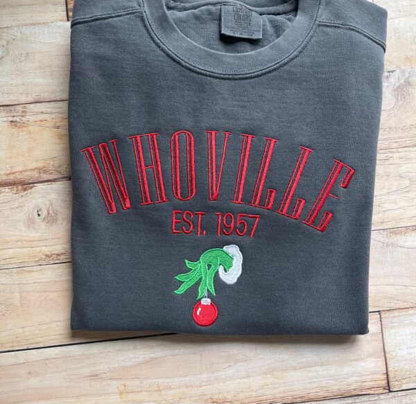 Grinch Whoville Est 1957 Embroidered Christmas Sweatshirt