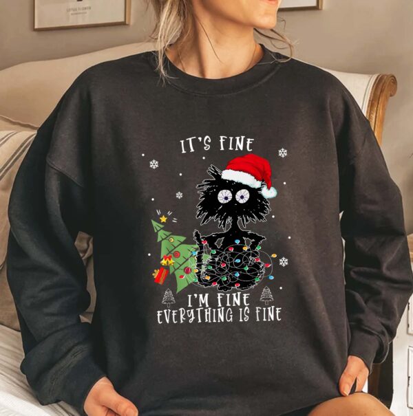 I’m Fine Everything Is Black Cats Christmas Sweatshirt