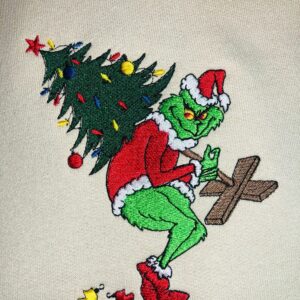 Grinch Embroidered Sweatshirt Grinch Carry Christmas Tree