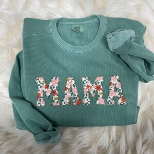 Mama Embroidered Sweatshirt Mama Embroidered Fall Floral Applique Sweatshirt