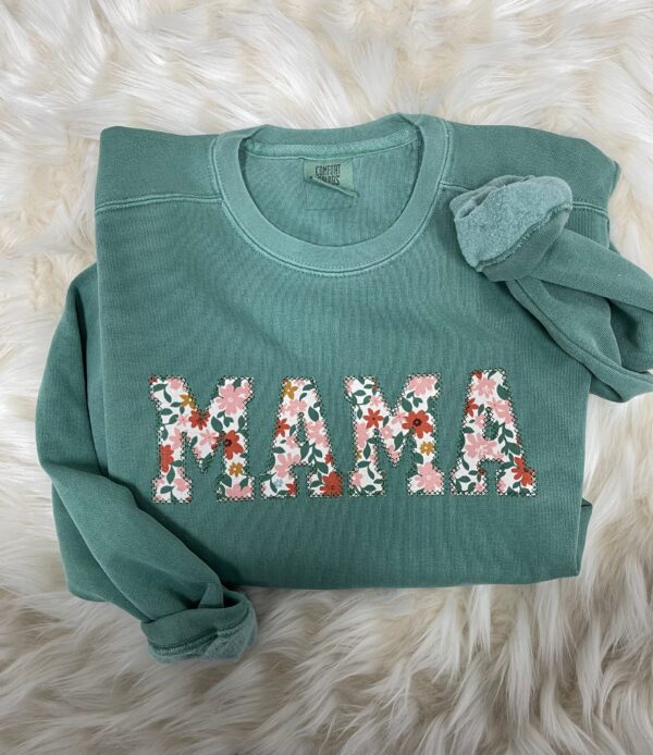 Mama Embroidered Sweatshirt Fall Floral Applique