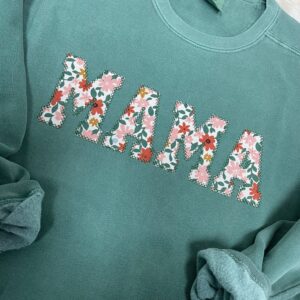 Mama Embroidered Sweatshirt Fall Floral Applique