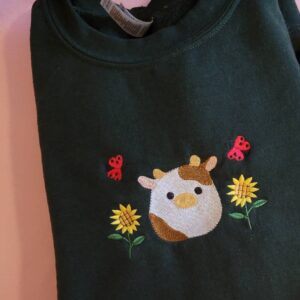 Vintage Embroidered Sweatshirt Inspired Squishmallow Cow