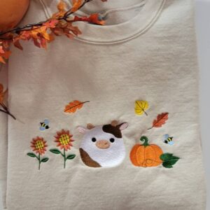 Vintage Embroidered Sweatshirt Inspired Halloween Squishmallow Cow