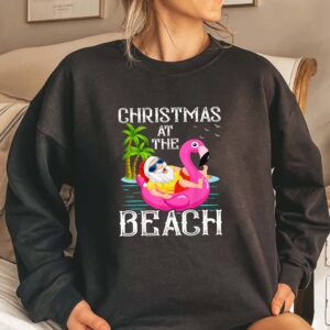 Funny Flamingo Float Santa Claus Christmas At The Beach Shirt