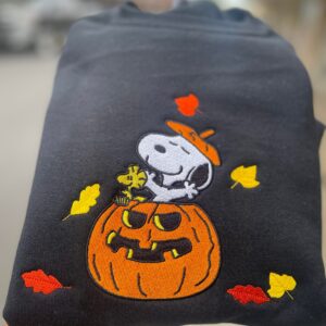 Vintage Embroidered Sweatshirt Inspired Snoopy Pumpkin Happy Thanksgiving