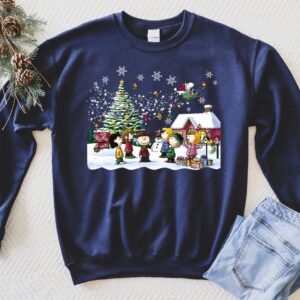 Snoopy Dog Charlie And Friend Singing Christmas Hoodie Sweatshirt Tee