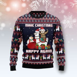 Llama Sloth Make Christmas Happy Again Ugly Sweater