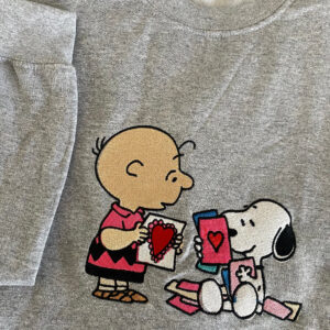 Love In Heart Charlie Brown And Snoopy Embroidered Sweatshirt