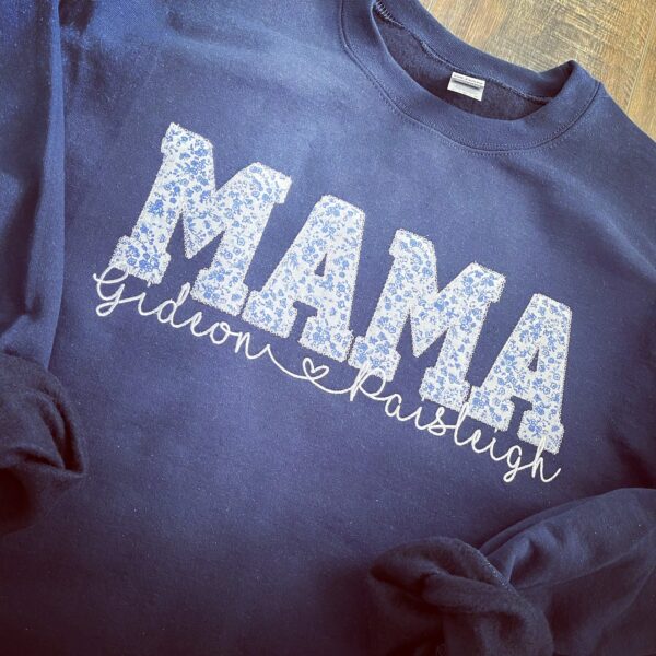 Mama Embroidered Sweatshirt Blue Floral Custom Baby Name