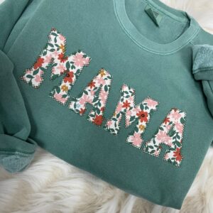 Mama Embroidered Sweatshirt Fall Floral Applique