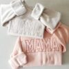 Mama Embroidered Sweatshirt Custom Kids Names Heart On Sleeve