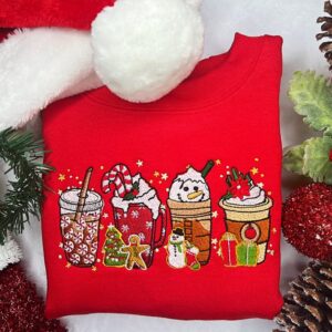 Red Merry Holiday Latte Embroidered Christmas Sweatshirt