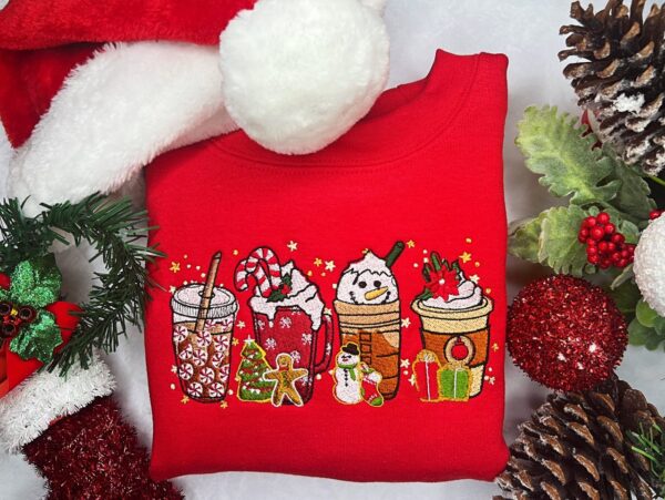 Red Merry Holiday Latte Embroidered Christmas Sweatshirt