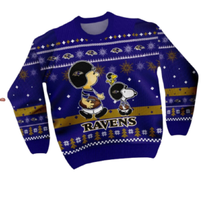 Snoopy & Charlie Brown Ugly Christmas Sweater Matching Baltimore Ravens