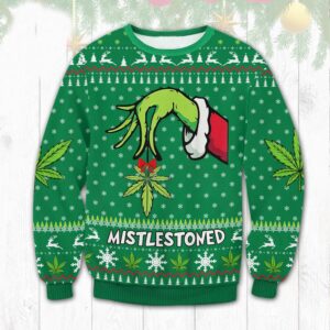 Ugly Grinch Christmas Sweater Funny Grinch Holding Mistlestoned