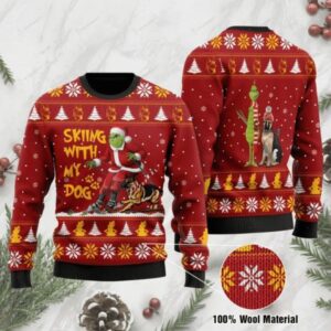 Ugly Grinch Christmas Sweater Skiing My German Shepherd