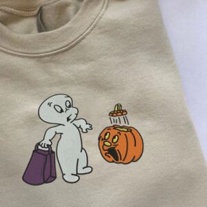 Vintage Embroidered Sweatshirt Casper Ghost & Pumpkin