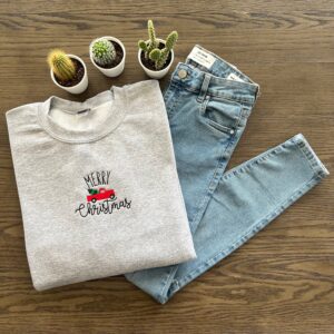 Vintage Embroidered Sweatshirt Inspired Merry Christmas & Truck