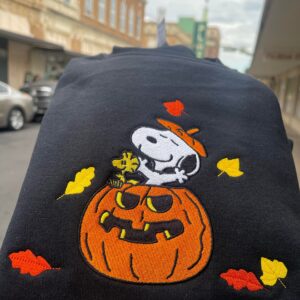 Vintage Embroidered Sweatshirt Inspired Snoopy Pumpkin Happy Thanksgiving