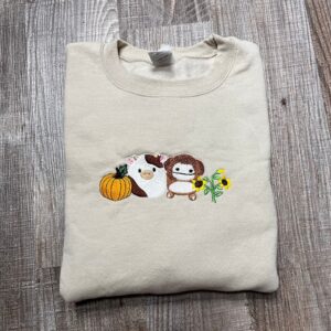 Vintage Embroidered Sweatshirt Inspired Thanksgiving Fall Pumpkin Sunflower Squishmallow