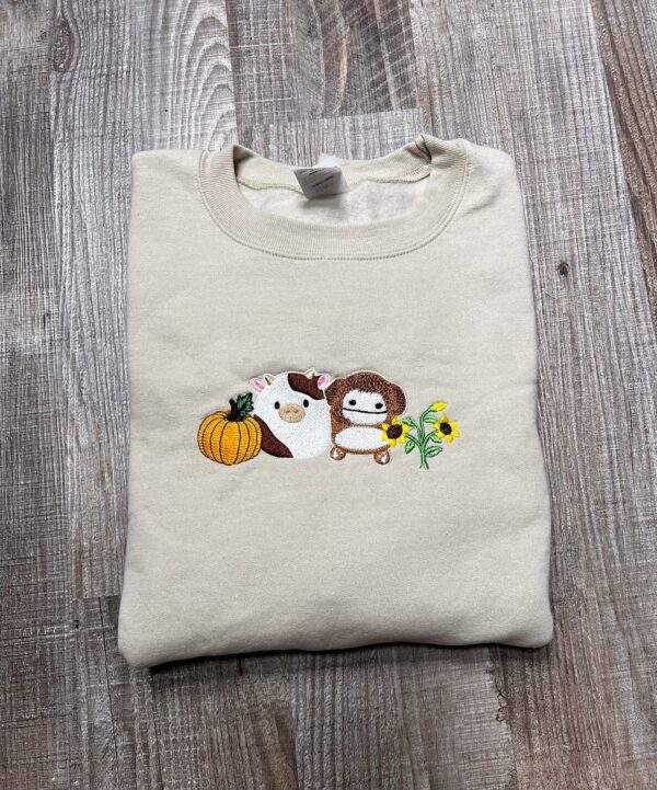 Vintage Embroidered Sweatshirt Inspired Thanksgiving Fall Pumpkin Sunflower Squishmallow