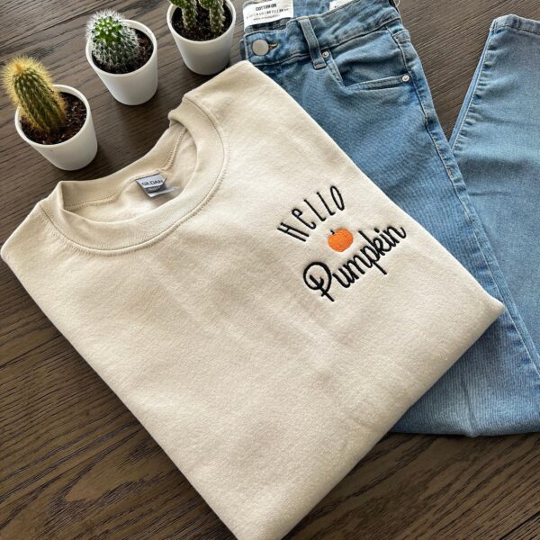 Vintage Embroidered Sweatshirt Inspired Thanksgiving Hello Pumpkin