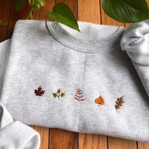 Vintage Embroidered Sweatshirt Little Leaves Thanksgiving Halloween Gift