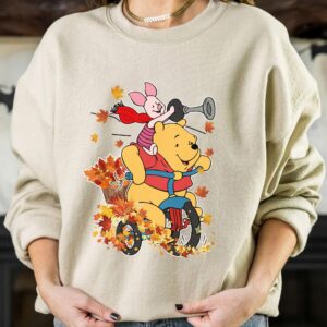 Winnie The Pooh With Fall Maple Leaves Shirt