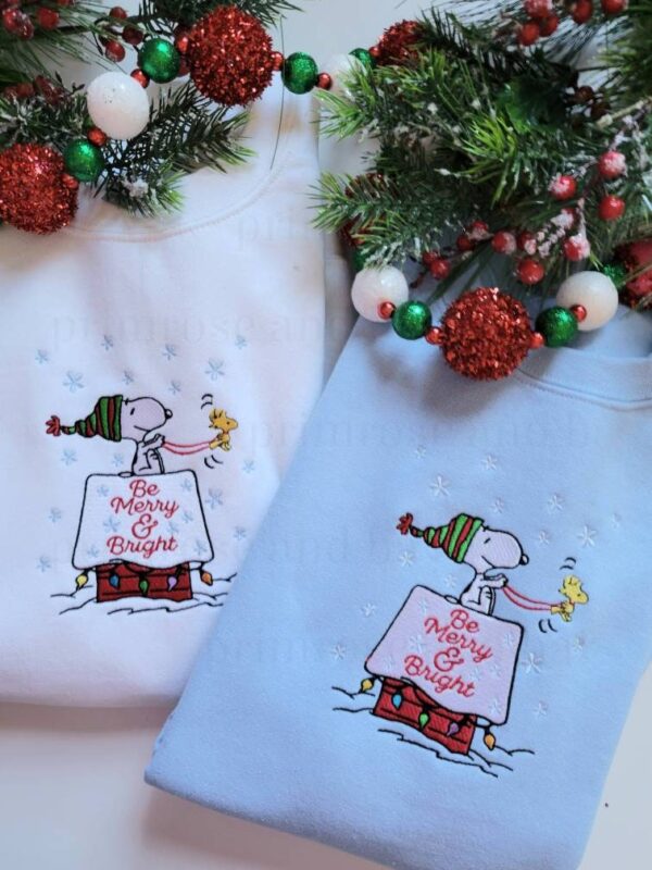 Be Merry & Bright Snoopy Christmas Embroidered Sweatshirt