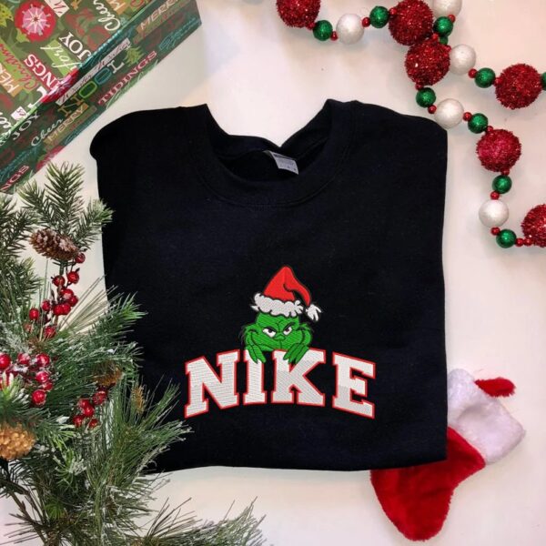 Christmas Nike Grinch Face Embroidered Vintage Sweatshirt