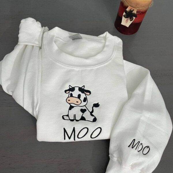 Cow Moo Embroidered Sweatshirt Hoodie Tee