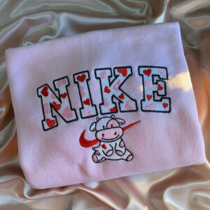 Cute Pink Cow Print Nike Embroidered Sweatshirt Hoodie Tee