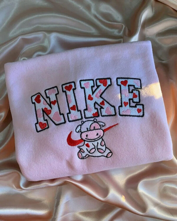 Cute Pink Cow Print Nike Embroidered Sweatshirt Hoodie Tee