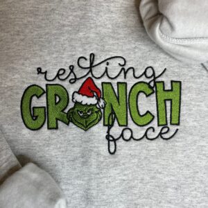 Embroidered Resting Grinch Face Christmas Sweatshirt